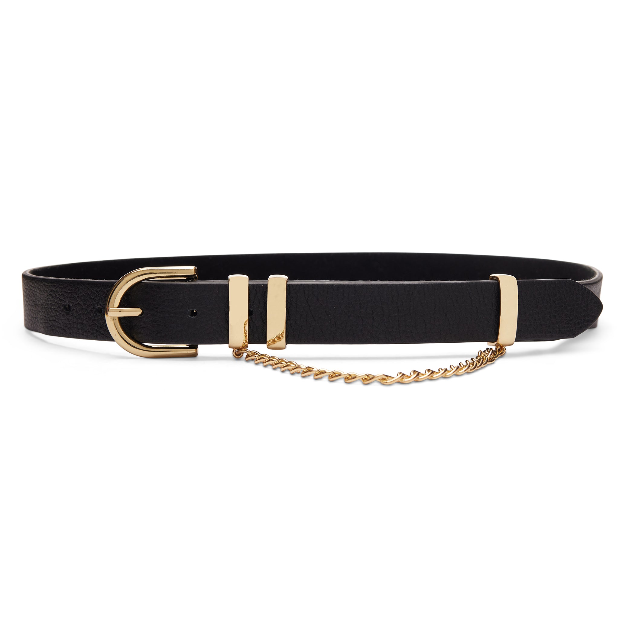 Black Waist Belt With Gold Chain Detail