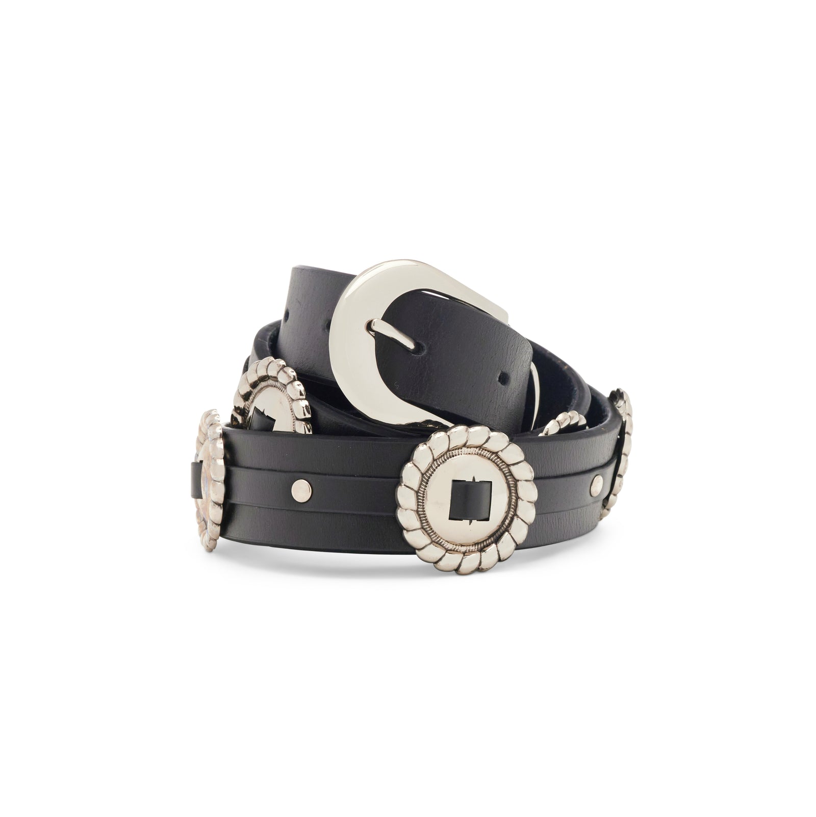 AMAZING CONCHO/MEDALLION thick black LEATHER BELT from Lovestrength Brighton Leather Belt Concho Black Western Silver Heart  main image 3