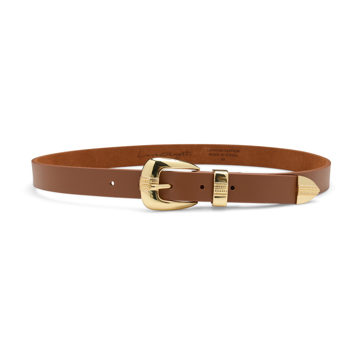 NWT, Love Strength Woman\'s Genuine Leather Belt, Size Large Wide Georgia Belt in Tan | Lizzie Fortunato main image 3