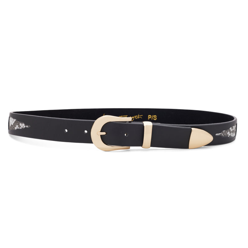 Milano Leather Belt, Black w/ White Snake Cutouts