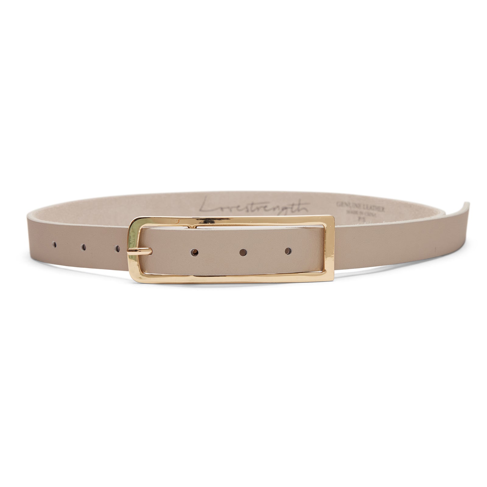 LOVESTRENGTH Leather Belt in Off White Gold Brass Tone Buckle Round M/L Womens White Leather Belts for Ladies Gold Buckle Belt for  main image 2